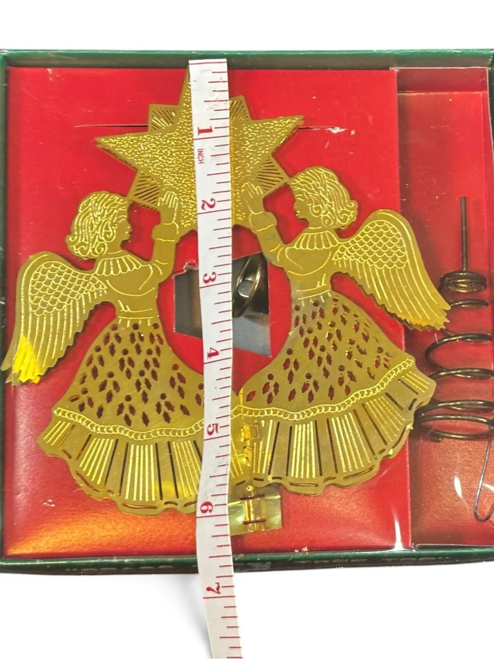 Vintage Christmas Around The World Brass Angel Tree Topper With Star Bell In Box